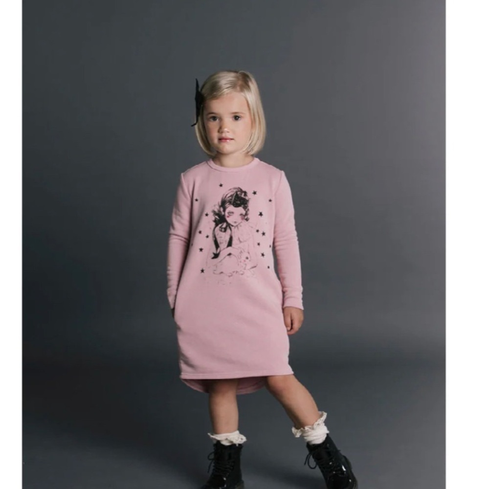 Rock Your Baby Blush Graphic Long Sleeve Dress